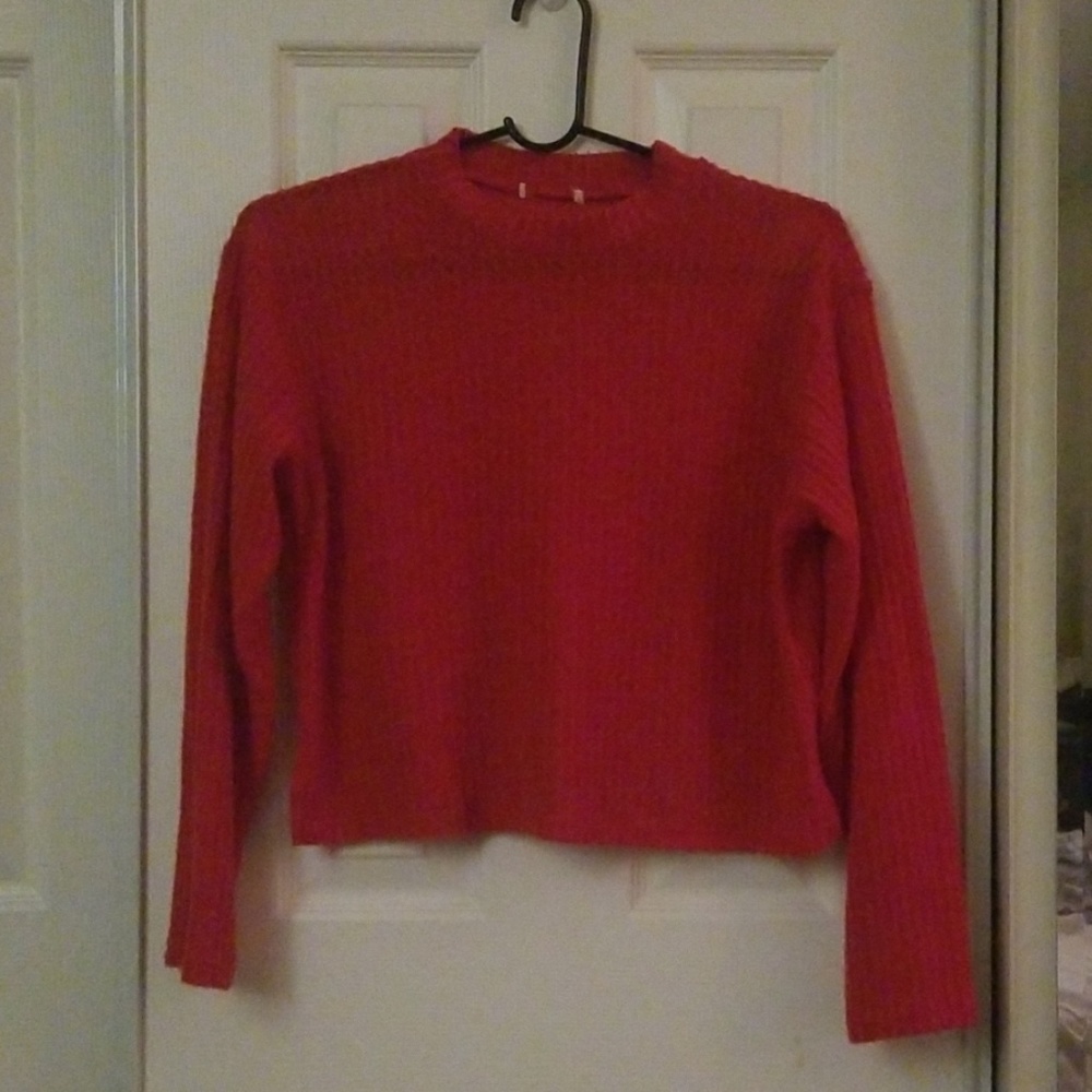 Red crop top long sleeve sweater